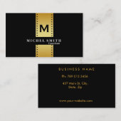 プロフェッショナルエレガントモノグラム美容師金ゴールド 名刺 (正面/裏面)