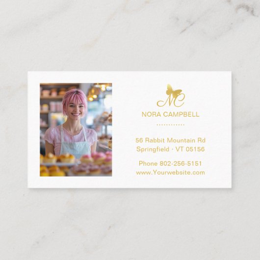 プロフェッショナルエレガントモノグラム金ゴールドバタフライ写真 名刺 (裏面)