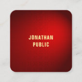 プロフェッショナルエレガントレッドダマスク金ゴールド文字テンプレート スクエア名刺 (正面)