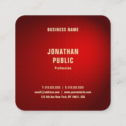 プロフェッショナルエレガントレッドダマスク金ゴールド文字テンプレート スクエア名刺 (裏面)
