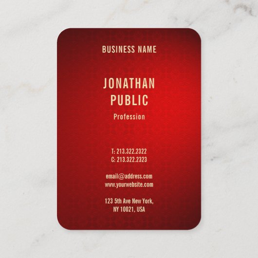 プロフェッショナルエレガントレッドダマスク金ゴールド文字テンプレート 名刺 (裏面)