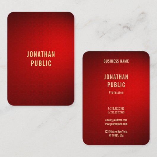 プロフェッショナルエレガントレッドダマスク金ゴールド文字テンプレート 名刺 (正面/裏面)