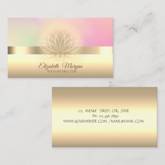 プロフェッショナルエレガントロータスフラワーヨガインストラクター 名刺 (正面/裏面)