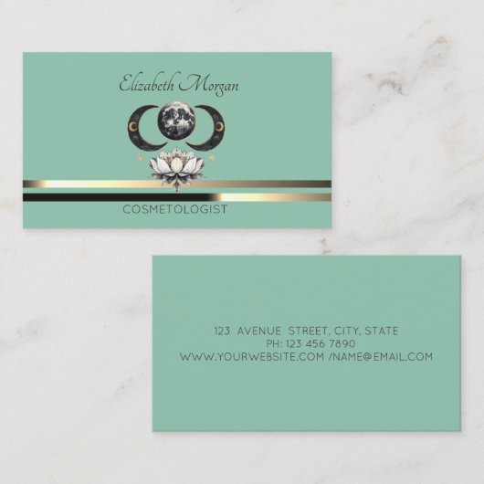 プロフェッショナルエレガントロータスムーンストライプズMint Green 名刺 (正面/裏面)