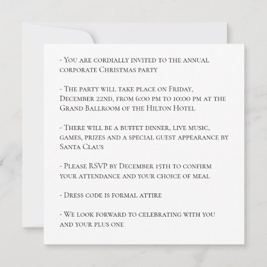プロフェッショナルエレガント企業のパーティの招待状 招待状 (裏面)