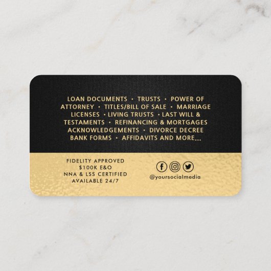 プロフェッショナルエレガント公証人署名エージェントフォト 名刺 (裏面)