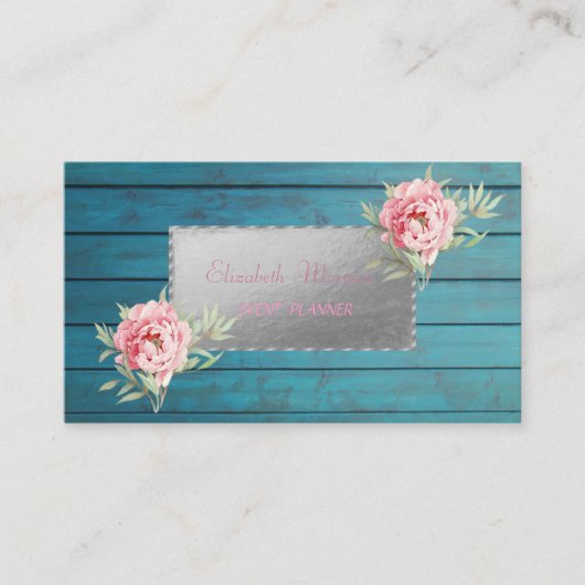 プロフェッショナルエレガント木材のテクスチャ、花 名刺 (正面)