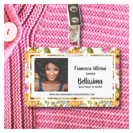 プロフェッショナルエレガント水彩フローラピンク黄 バッジ