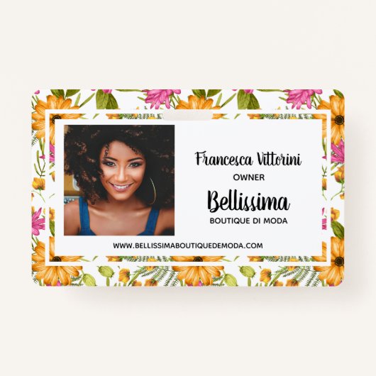 プロフェッショナルエレガント水彩フローラピンク黄 バッジ (正面)