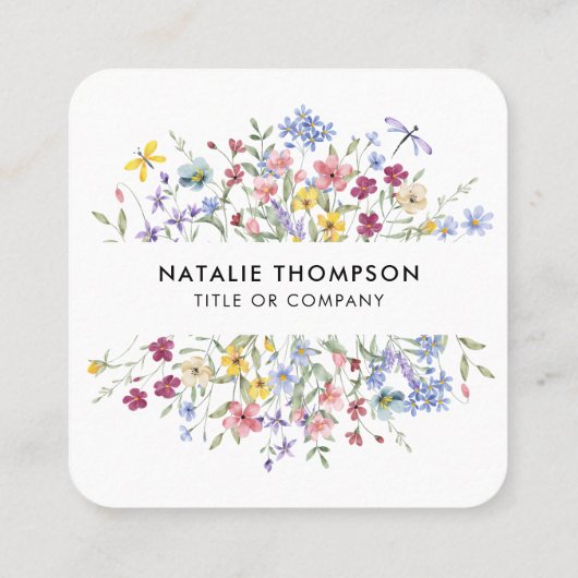 プロフェッショナルエレガント水彩ワイルドフラワーQRコード スクエア名刺 (裏面)