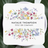 プロフェッショナルエレガント水彩ワイルドフラワーQRコード スクエア名刺