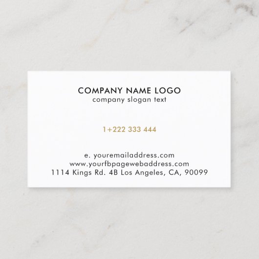 プロフェッショナルエレガント白黒金ゴールドカスタムロゴ 名刺 (裏面)