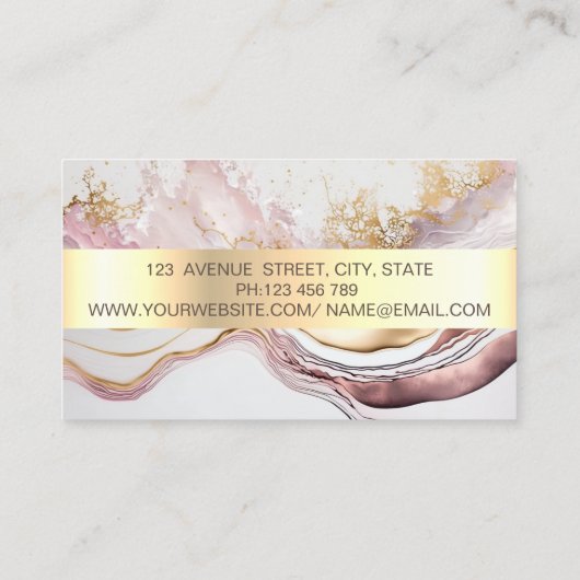 プロフェッショナルエレガント金ゴールドストライプピンクマーブル 名刺 (裏面)