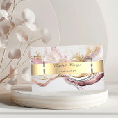 プロフェッショナルエレガント金ゴールドストライプピンクマーブル 名刺