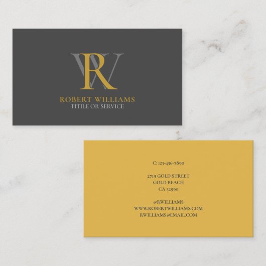 プロフェッショナルエレガント金ゴールドダークグレーモノグラム 名刺 (正面/裏面)