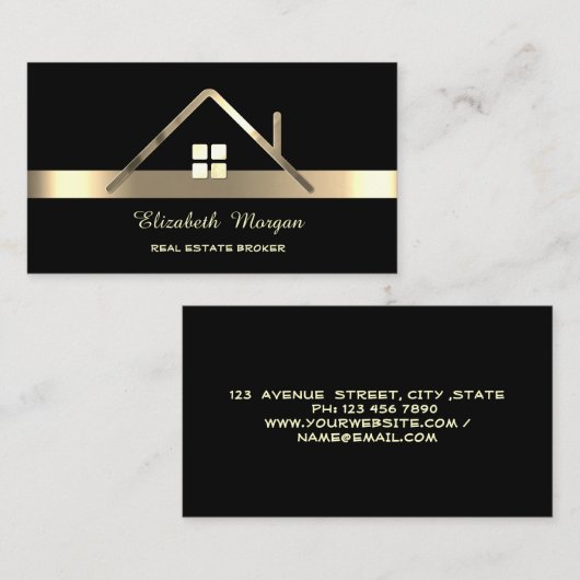 プロフェッショナルエレガント金ゴールドハウスルーフ 名刺 (正面/裏面)