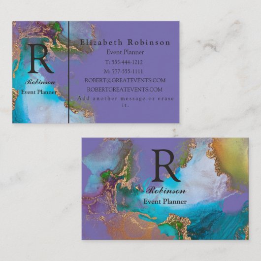 プロフェッショナルエレガント金ゴールドブルーパープルペリウィンクル 名刺 (正面/裏面)