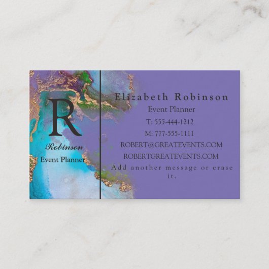 プロフェッショナルエレガント金ゴールドブルーパープルペリウィンクル 名刺 (正面)