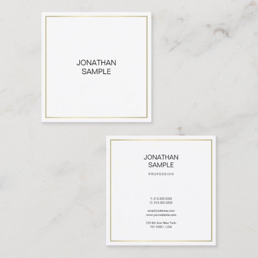 プロフェッショナルエレガント金ゴールドルックミニマリスト スクエア名刺 (正面/裏面)