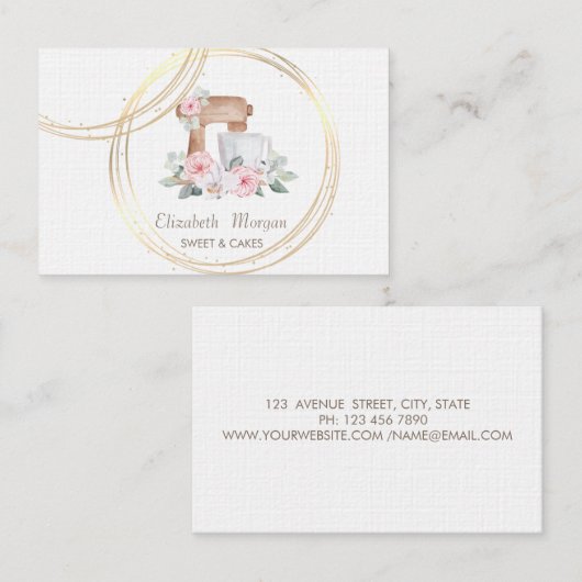 プロフェッショナルエレガント金ゴールド円ケーキミキサー 名刺 (正面/裏面)