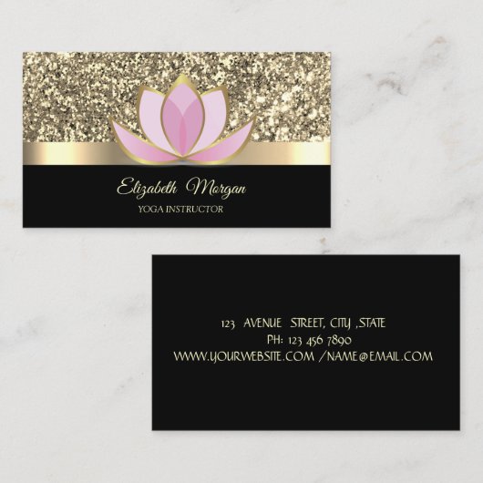 プロフェッショナルエレガント金ゴールド、ロータスフラワーヨガ 名刺 (正面/裏面)