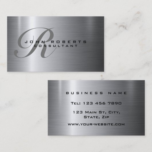 プロフェッショナルエレガント銀モダン金属 名刺 (正面/裏面)