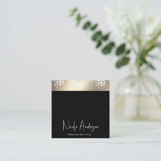 プロフェッショナルエレガント高級金ゴールド紙吹雪QRコード スクエア名刺 (スタンド正面)