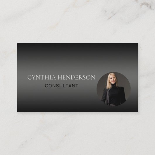 プロフェッショナルエレガント黒ミニマルグラデーション写真 名刺 (正面)