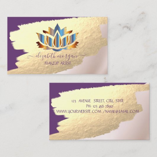 プロフェッショナルエレガント、金箔ブラシストローク、ロータス 名刺 (正面/裏面)