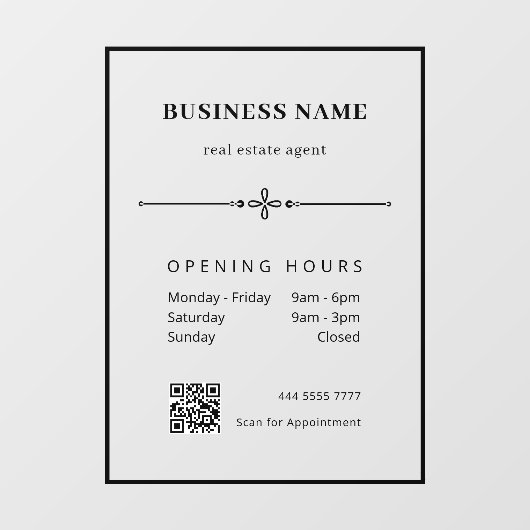 プロフェッショナルオフィス用QRコード付き営業時間ステッカー ウィンドウサイン (シート)