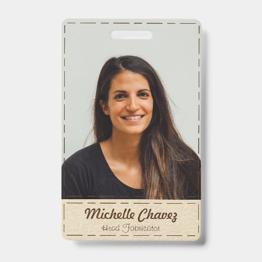 プロフェッショナルオフ白いステッチフェイクレザーフォト バッジ (Front)