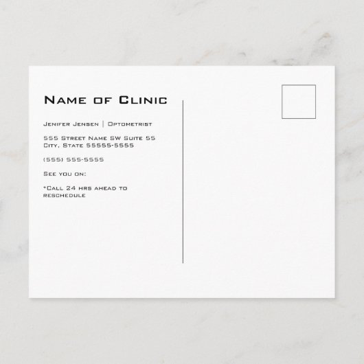 プロフェッショナルオプトメトロリストパープルハートアイリマインダー ポストカード (裏面)