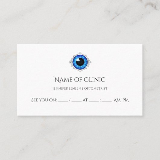 プロフェッショナルオプトメトロリストブルーアイリスアイアポイントメント 予約カード (正面)