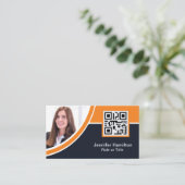 プロフェッショナルオレンジのロゴを追加QRコードフォト 名刺 (スタンド正面)