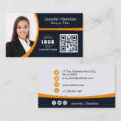 プロフェッショナルオレンジのロゴを追加QRコードフォト 名刺 (正面/裏面)