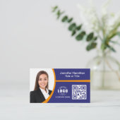 プロフェッショナルオレンジのロゴQRコードの追加 名刺 (スタンド正面)