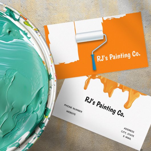 プロフェッショナルオレンジ色の白いロ絵を描ーラーペインター 名刺