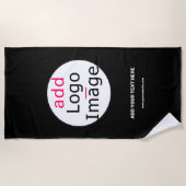 プロフェッショナルカスタマイズ可能なビジネスブランドブラック ビーチタオル (正面)