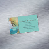 プロフェッショナルカスタムグリーンライトティール（緑がかった色）ブルーマーブル マグネット名刺 (インサイチュ)