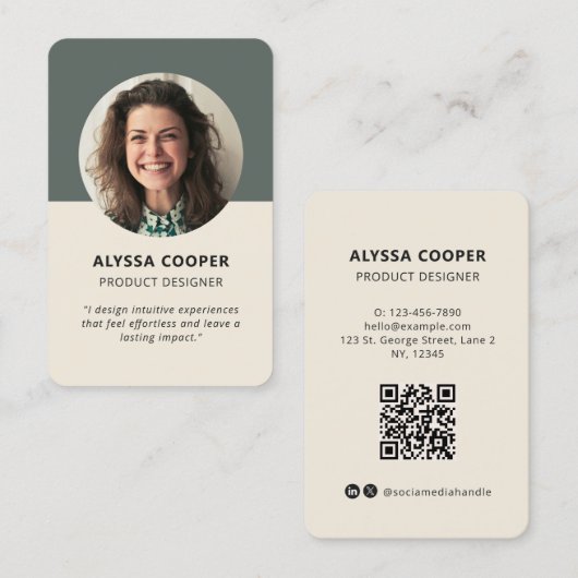 プロフェッショナルカスタム写真QRコード緑プロファイル 名刺 (正面/裏面)