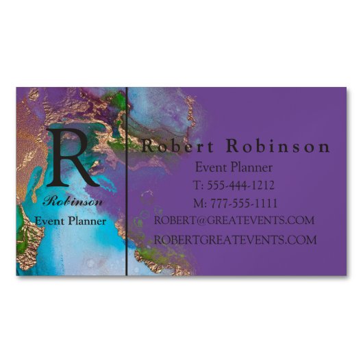 プロフェッショナルカスタム薄紫青緑金ゴールド マグネット名刺 (正面)