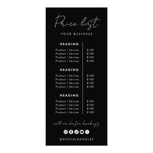 プロフェッショナルカスタム製品サービス価格表 ラックカード (正面)