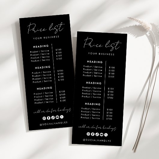 プロフェッショナルカスタム製品サービス価格表 ラックカード