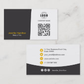 プロフェッショナルカスタムQRCodeフォトグレーイエロー 名刺 (正面/裏面)