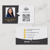 プロフェッショナルカスタムQRCodeフォトグレーイエロー 名刺 (正面/裏面)