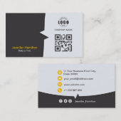 プロフェッショナルカスタムQRCodeフォトグレーイエロー 名刺 (正面/裏面)