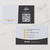 プロフェッショナルカスタムQRCodeフォトグレーイエロー 名刺 (正面/裏面)