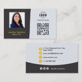 プロフェッショナルカスタムQRCodeフォトグレーイエロー 名刺 (正面/裏面)