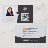 プロフェッショナルカスタムQRCodeフォトグレーオレンジ 名刺 (正面/裏面)