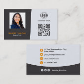 プロフェッショナルカスタムQRCodeフォトグレーオレンジ 名刺 (正面/裏面)